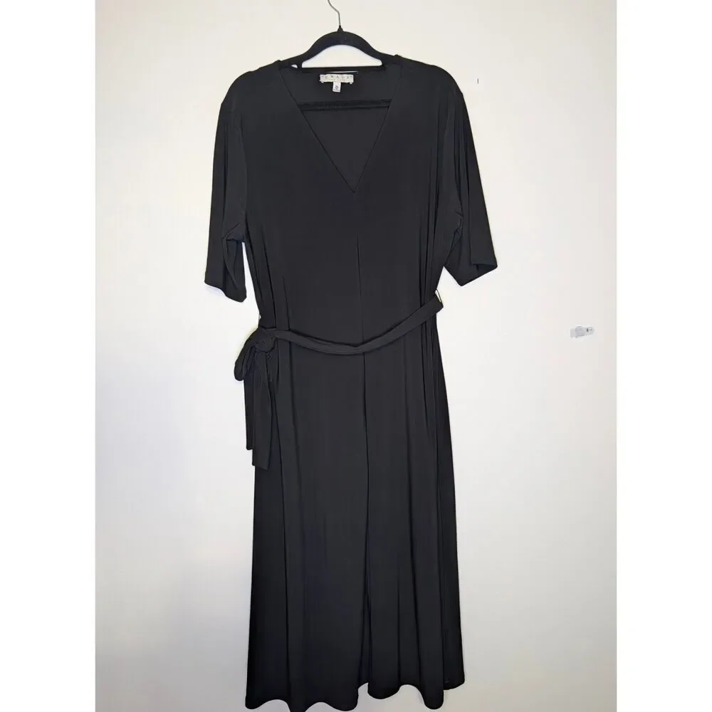 Chaus New York Faux Wrap Waist Dress XL Black 199775 Office Chic Professional - Picture 2 of 8